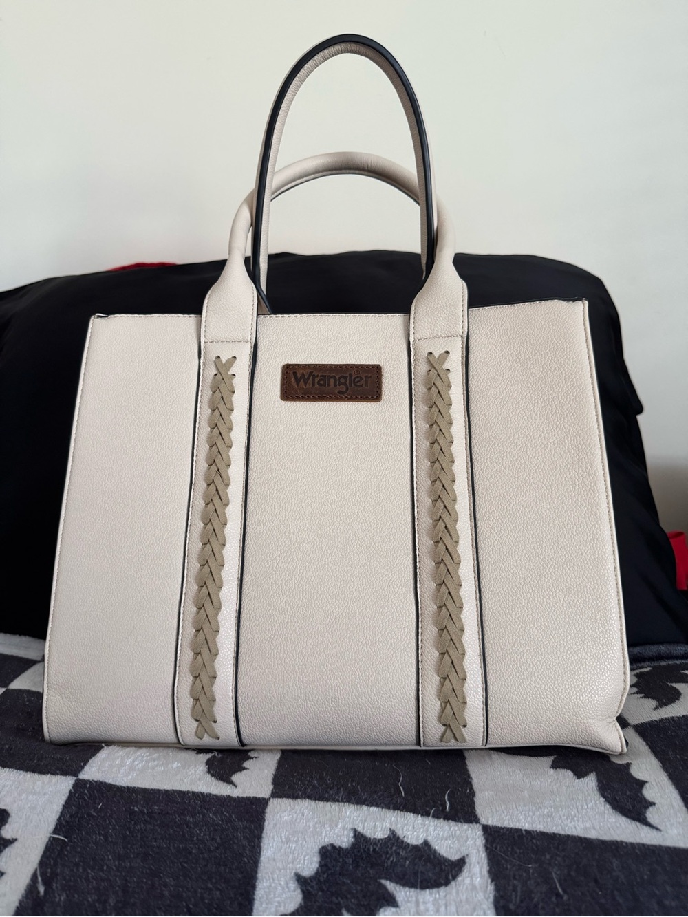 Wrangler Cream Tote with Braided Tan Trim
